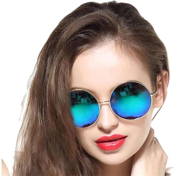 Round Sunglasses Polarized Oversized Circle Metal Frame Mirrored Hipster Women M - Picture 7 of 7